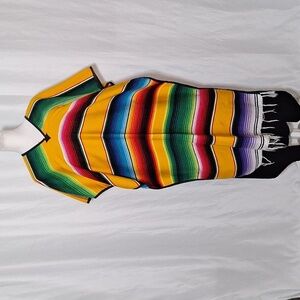 Mexican Zarape Poncho, Saltillo Poncho, Unisex Poncho, Striped Poncho,